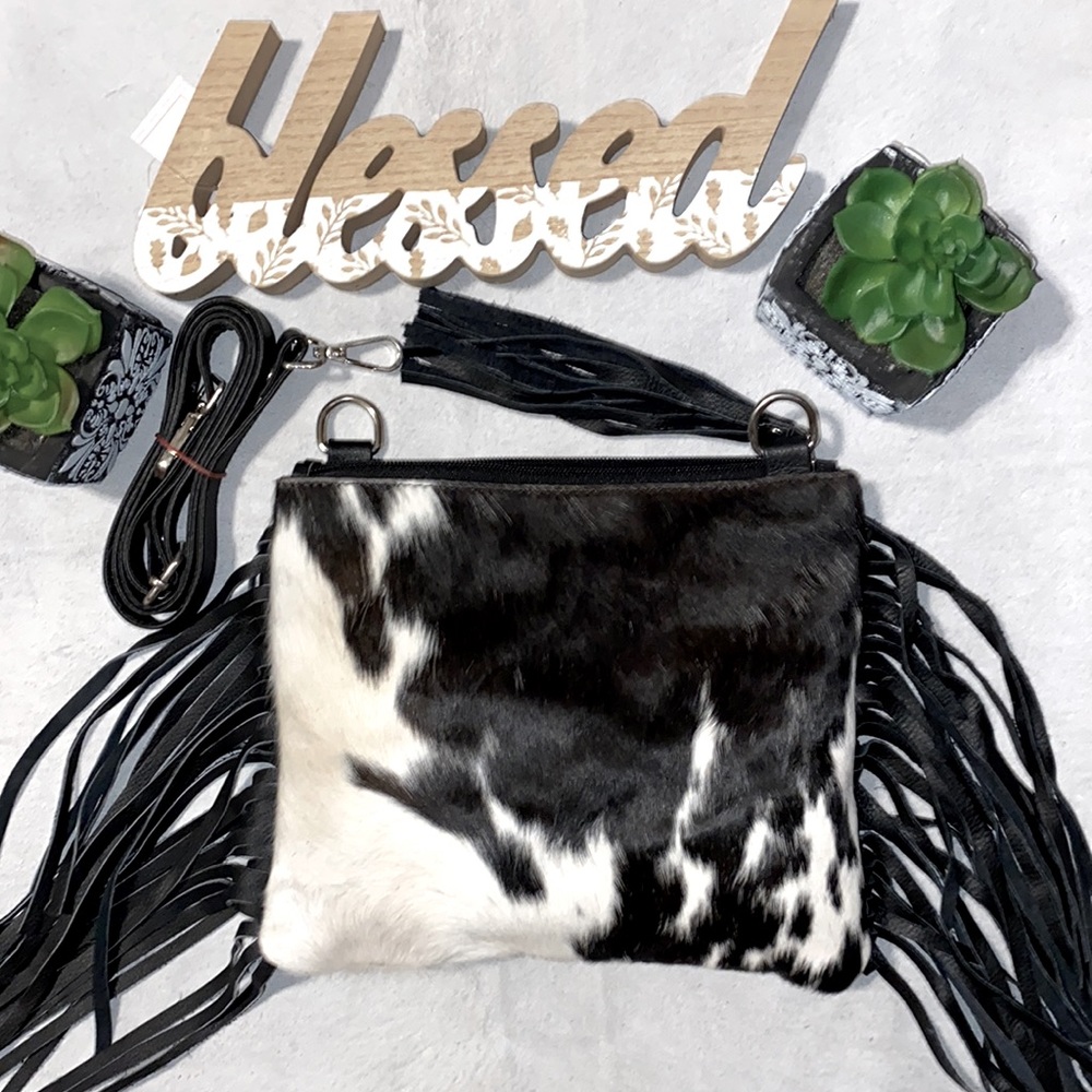 New Handmade 100% Real Cowhide Leather Crossbody Purse Handbag Hair On